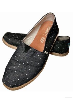 TOMS Venice Collection Polka Dot Chambray Alpargatas in Black/White Women’s 8